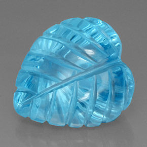 35.24 ct Blue Topaz Gemstone, Topaz Gem in Carved Leaf Shape for Sale.