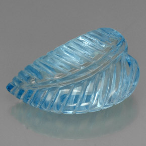 44.87 ct Blue Topaz Gemstone, Topaz Gem in Carved Leaf Shape for Sale.