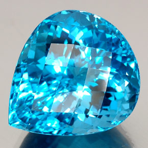 34.57 ct Blue Topaz Gemstone, Topaz Gem in Pear Checkerboard Shape for Sale.
