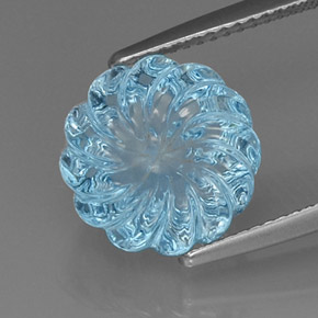8.90 ct Blue Topaz Stone, Natural Topaz in Carved Flower Shape for Sale
