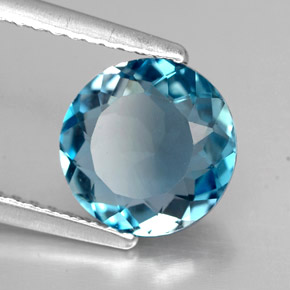 1.95 ct Blue Topaz Stone, Natural Topaz in Round Facet Shape for Sale