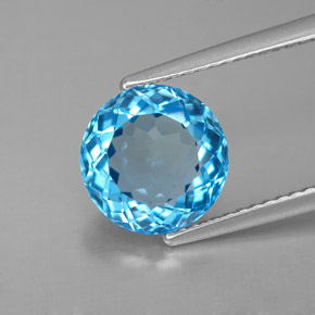 3.40 ct Blue Topaz Gemstone, Topaz Gem in Round Facet Shape for Sale.