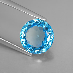 3.40 ct Blue Topaz Stone, Natural Topaz in Round Facet Shape for Sale