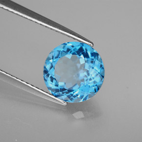 3.31 ct Blue Topaz Stone, Natural Topaz in Round Facet Shape for Sale