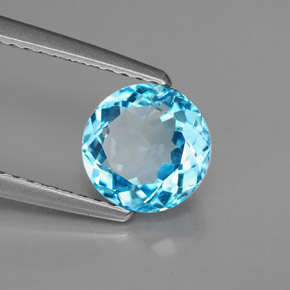 1.69 ct Blue Topaz Stone, Natural Topaz in Round Facet Shape for Sale