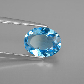 2.01 ct Blue Topaz Stone, Natural Topaz in Oval Facet Shape for Sale