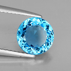 2.08 ct Blue Topaz Stone, Natural Topaz in Round Facet Shape for Sale