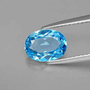 1.48 ct Blue Topaz Gemstone, Topaz Gem in Oval Facet Shape for Sale.