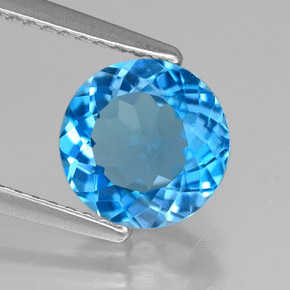 1.98 ct Blue Topaz Stone, Natural Topaz in Round Facet Shape for Sale