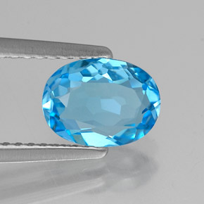 1.36 ct Blue Topaz Stone, Natural Topaz in Oval Facet Shape for Sale