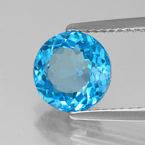2.46 ct Swiss Blue Topaz Stone, Natural Topaz in Round Facet Shape for Sale
