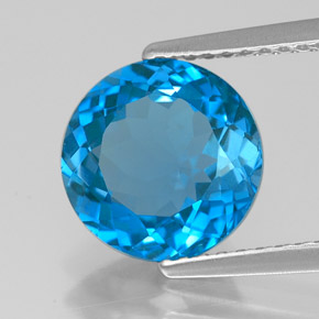 3.15 ct Blue Topaz Stone, Natural Topaz in Round Facet Shape for Sale