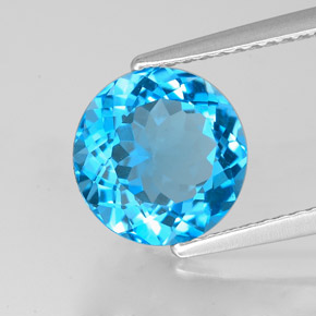3.09 ct Blue Topaz Stone, Natural Topaz in Round Facet Shape for Sale