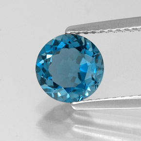 1.55 ct Blue Topaz Stone, Natural Topaz in Round Facet Shape for Sale
