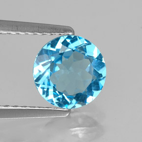 1.34 ct Blue Topaz Stone, Natural Topaz in Round Facet Shape for Sale