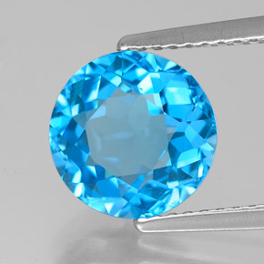 3.14 ct Blue Topaz Stone, Natural Topaz in Round Facet Shape for Sale