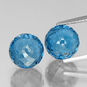 8.7mm Matching Sphere / Ball Topaz Pair - Weight 11.84ct total / avg. 5.92ct each, Blue Color in VS Clarity, Natural Gemstone, Mohs Hardness 8 suitable for daily wear jewelry, Symbolizes Good Health, Photo A