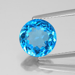 3.36 ct Blue Topaz Stone, Natural Topaz in Round Facet Shape for Sale