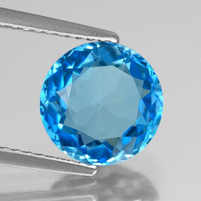 3.37 ct Blue Topaz Stone, Natural Topaz in Round Facet Shape for Sale