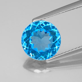 3.03 ct Blue Topaz Gemstone, Topaz Gem in Round Facet Shape for Sale.
