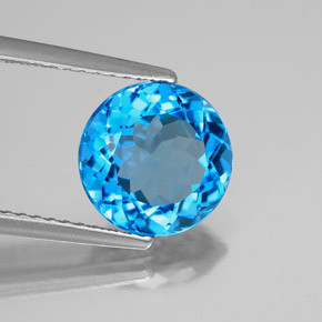 3.03 ct Blue Topaz Stone, Natural Topaz in Round Facet Shape for Sale
