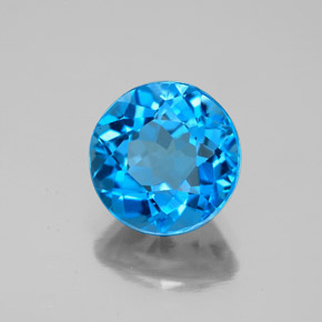 3.30 ct Swiss Blue Topaz Stone, Natural Topaz in Round Facet Shape for Sale