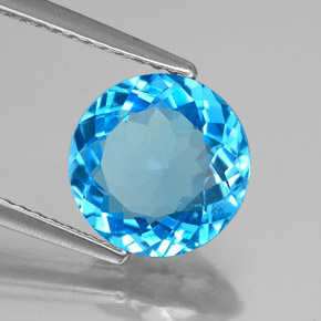2.89 ct Blue Topaz Stone, Natural Topaz in Round Facet Shape for Sale