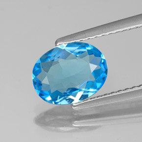 1.64 ct Blue Topaz Gemstone, Topaz Gem in Oval Facet Shape for Sale.