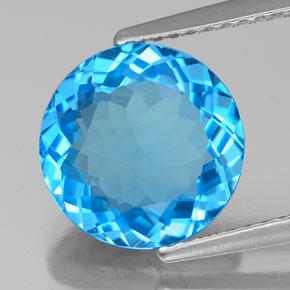 3.90 ct Blue Topaz Gemstone, Topaz Gem in Round Facet Shape for Sale.