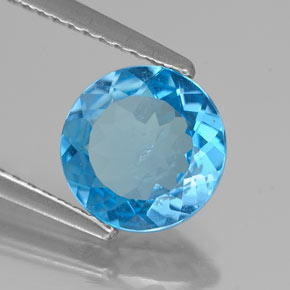 1.77 ct Blue Topaz Stone, Natural Topaz in Round Facet Shape for Sale