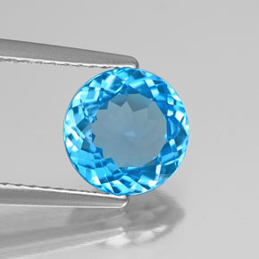 2.09 ct Blue Topaz Stone, Natural Topaz in Round Facet Shape for Sale