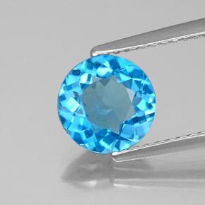 1.68 ct Blue Topaz Gemstone, Topaz Gem in Round Facet Shape for Sale.