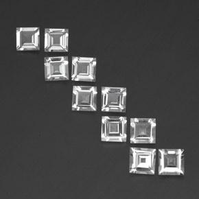 Lot of 10pc Square Facet White Topaz from Brazil - Size 5 x 5mm, Weight 6.57ct total / avg. 0.66ct each, Color: White, Mohs Hardness 8 suitable for daily wear jewelry, Traditional August Birthstone, Photo A