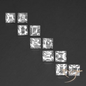 Lot of 10pc Square Facet White Topaz from Brazil - Size 5 x 4.9mm, Weight 8.25ct total / avg. 0.83ct each, Color: White, Mohs Hardness 8 suitable for daily wear jewelry, Traditional August Birthstone, Photo A