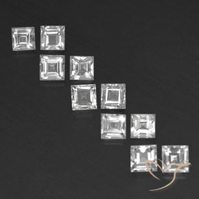 Lotto di 10 pezzi taglio quadrato bianco Topazio dal Brasile - Peso totale 4,78 ct / avg. 0,48 ct ciascuno, dimensioni 4,2 x 4,2mm, colore: Bianco trasparente, durezza Mohs 8 adatto per gioielli da indossare ogni giorno, Pietra d'oro, Photo A