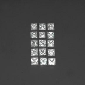 Lotto di 15 pezzi topazio bianco taglio quadrato dal Brasile - dimensioni 3,6 x 3,6mm, peso totale 3,74 ct / media. 0,25 ct ciascuno, colore: Bianco trasparente, durezza Mohs 8 adatto per gioielli da indossare ogni giorno, Pietra zodiacale Sagittario, Photo A