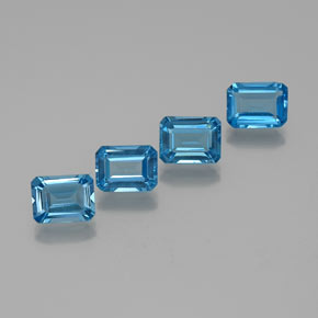 4pc Octagon Facet Blue Topaz Lot from Brazil - Weight 7.58ct total / avg. 1.9ct each, Size 8.1 x 6mm, Color: Blue, Mohs Hardness 8 suitable for daily wear jewelry, November Birthstone, Photo A