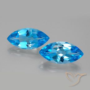 8.87 ct Loose Swiss Blue Topaz, 15.9 x 7.9 mm Marquise Cut From Brazil, Photo A