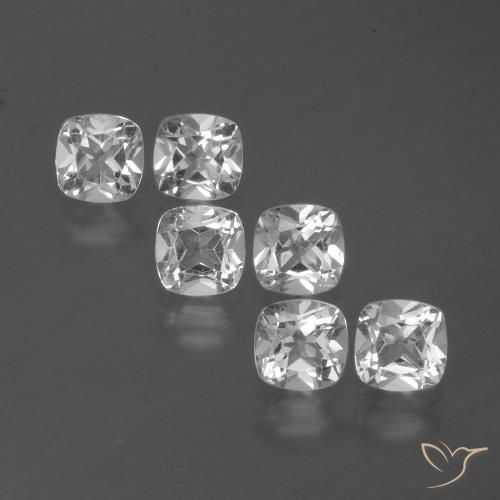 6pc Cushion White Topaz Lot from Brazil - Weight 3.03ct total / avg. 0.51ct each, Size 4.6 x 4.6mm, Color: Clear White, Mohs Hardness 8 suitable for daily wear jewelry, Friday Gemstone, Photo A