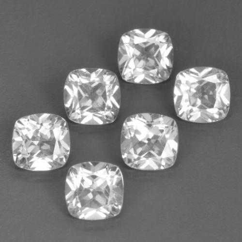 6pc Cushion White Topaz Lot from Brazil - Weight 3.38ct total / avg. 0.56ct each, Size 4.6 x 4.5mm, Color: White, Mohs Hardness 8 suitable for daily wear jewelry, Sagittarius Zodiac Stone, Photo A