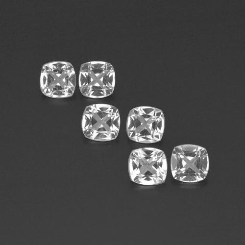 6 Stück/Set kissenschliff weißer Topas aus Brasilien - Größe 4,6 x 4,5mm, Gewicht 2,76 ct gesamt / Durchschn. je 0,46 ct, Mohs-Härte 8 Geeignet für den täglichen Gebrauch im Schmuck, Freitag Edelstein, Photo A