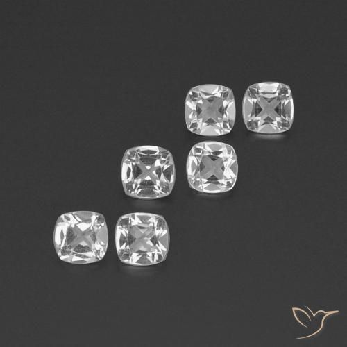 6pc Cushion-cut White Topaz Lot from Brazil - Weight 2.79ct total / avg. 0.47ct each, Size 4.6 x 4.5mm, Color: Clear White, Mohs Hardness 8 suitable for daily wear jewelry, Traditional August Birthstone, Photo A