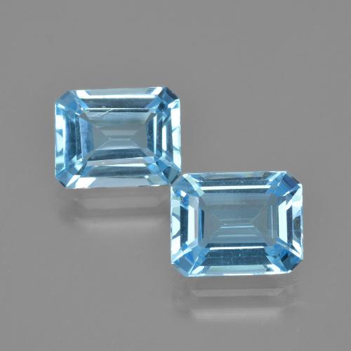 2pc Matching Octagon / Emerald Cut Blue Topazs in Size 9.2 x 7.2mm, Weight 5.52ct total / avg. 2.76ct each, Baby Blue in VVS-VS Clarity, Natural Gemstone, Mohs Hardness 8 suitable for daily wear jewelry, Traditional August Birthstone, Photo A