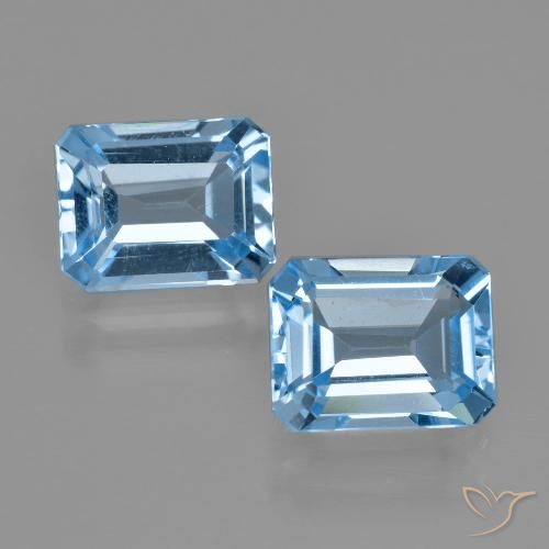 2 Topazes Octogone / coupe Émeraude assorties de 9 x 7mm, poids total de 5,72 ct / moyenne de 2,86 ct chacune, Bleu Suisse à pureté vvs-vs, pierre gemme naturelle , dureté Mohs de 8 convient aux bijoux de tous les jours, pierre de sagesse, Pierre de naissance traditionnelle d'août, Photo A