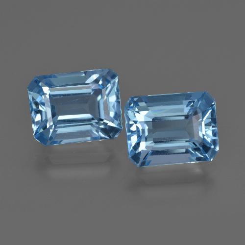 2pc Matching Octagon / Emerald Cut Topazs in Size 6 x 6.9mm, Weight 5.98ct total / avg. 2.99ct each, Azure Blue in VVS Clarity, Natural gemstone, Mohs Hardness 8 suitable for daily wear jewelry, Symbolizes Good Health, Photo A