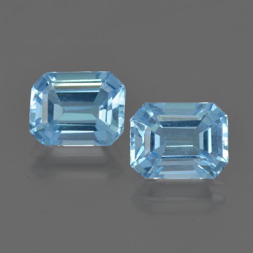 8.7 x 6.9mm Matching Octagon / Emerald Cut Topaz Pair - Weight 5.15ct total / avg. 2.58ct each, Natural Gemstone, Deep Maya Blue Color in VVS-VS Clarity, Mohs Hardness 8 suitable for daily wear jewelry, Symbolizes Good Health, Photo A