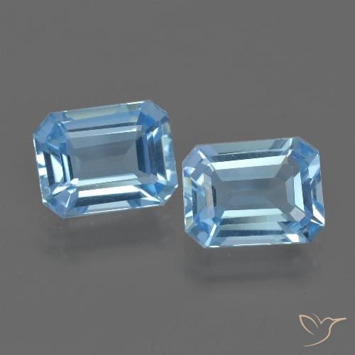 2 Topazes Octogone / coupe Émeraude assorties de 9 x 6,8mm, poids total de 4,87 ct / moyenne de 2,44 ct chacune, Bleu Suisse à pureté vvs-vs, pierre gemme naturelle , dureté Mohs de 8 convient aux bijoux de tous les jours, pierre de sagesse, Pierre de naissance de novembre, Photo A