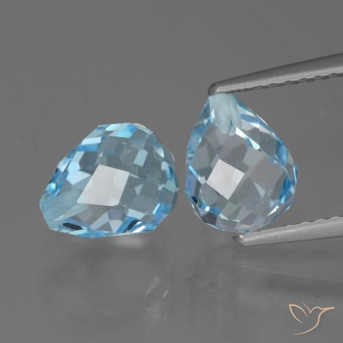 2 pièces assorties de topaze Bleu Briolette de taille 8x6,3 mm, poids total de 5,29 ct / moyenne de 2,65 ct chacune, Bleu ciel avec pureté vvs-vs, pierre gemme naturelle , dureté de Mohs 8 convient aux bijoux de tous les jours, pierre de sagesse, Année de la pierre précieuse du cheval, Photo A