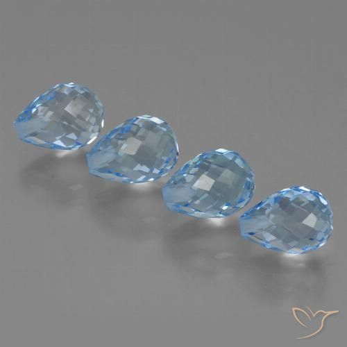 9.08 ct Swiss Blue Topaz, 7.9 mm Briolette From Brazil, Photo A