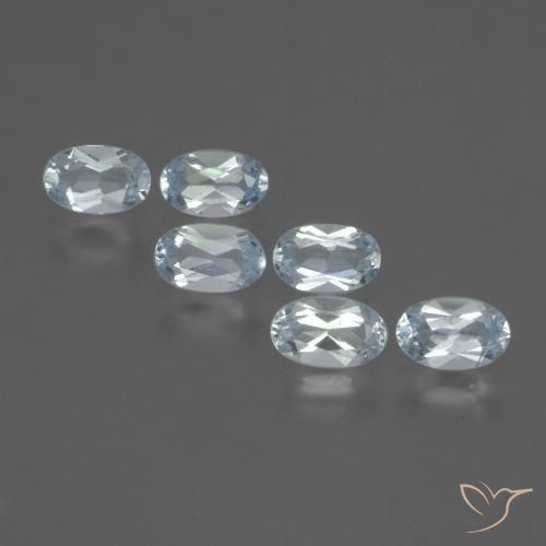 Lot de 6pcs Topazes Ovale de 5,1 x 3,2mm - Poids total de 1,69 ct / poids moyen de 0,28 ct chacune, couleur : Bleu ciel, dureté de Mohs 8 convient aux bijoux de tous les jours, pierre de sagesse, Pierre du zodiaque Sagittaire, Photo A